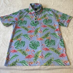Construct Golf Quick Dry Polo Shirt Mens Size M Tropical Flamingo AOP